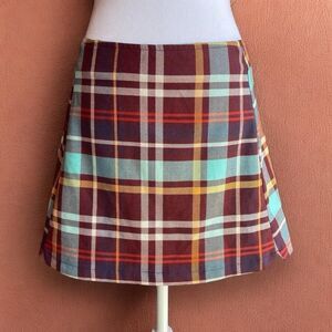 Urban Outfitters Burgundy & Teal Plaid Mini Skirt